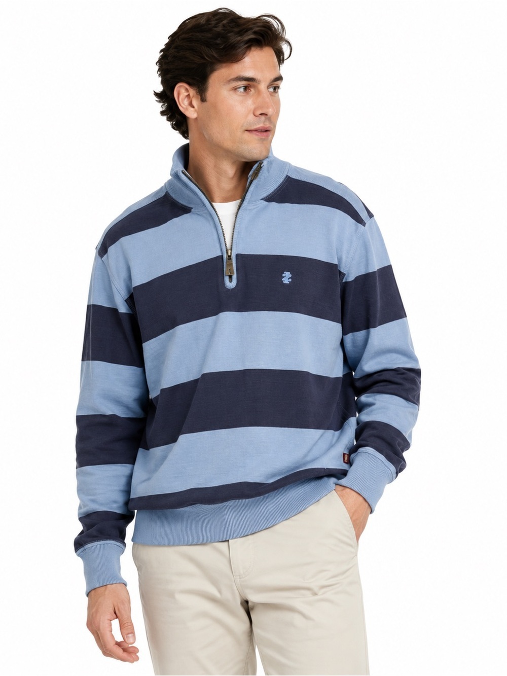 IZOD Luxury Sport Vintage Blue Striped Quarter Zip Pullover L